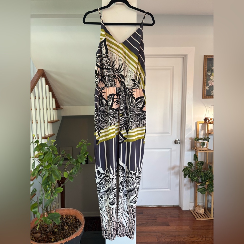 Topshop Geometric Jumpsuit with Floral Accents - Size 8